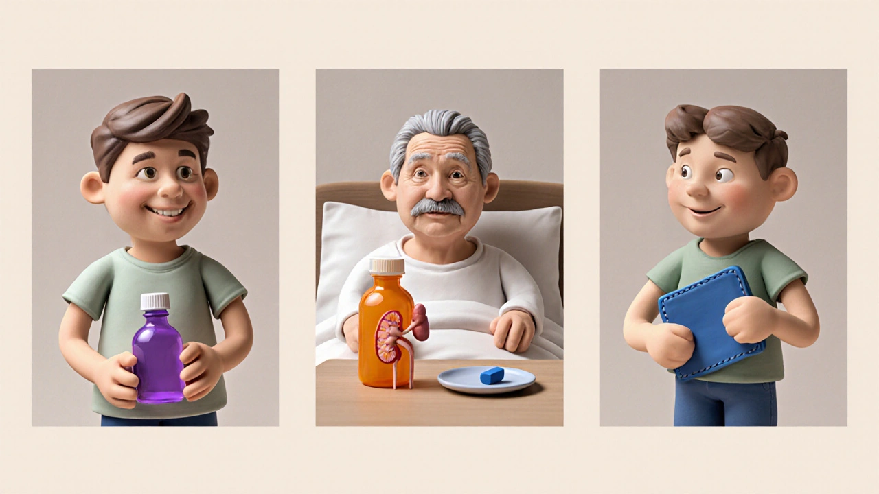 Three clay patients with corresponding pill bottles for entecavir, TAF, and lamivudine.