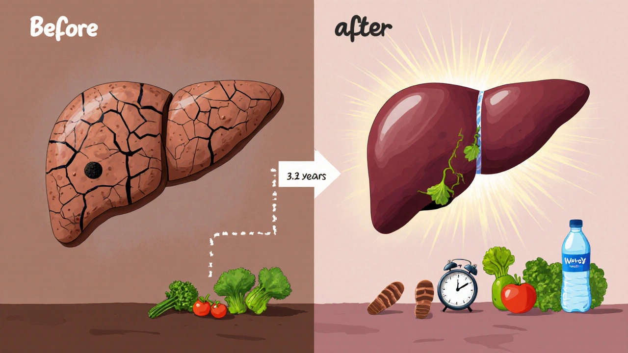 Clay liver transforming from scarred and damaged to smooth and healthy through lifestyle changes.