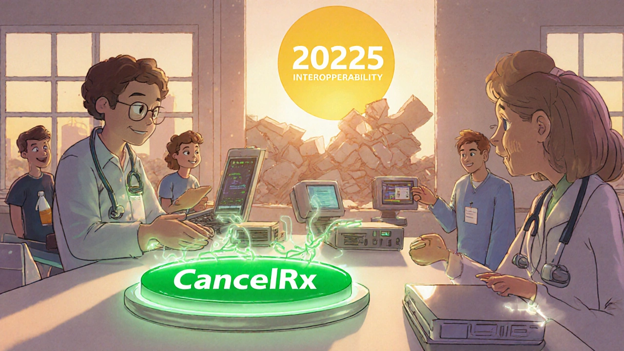 Modern clinic with seamless data flow and correct prescriptions under FHIR system.