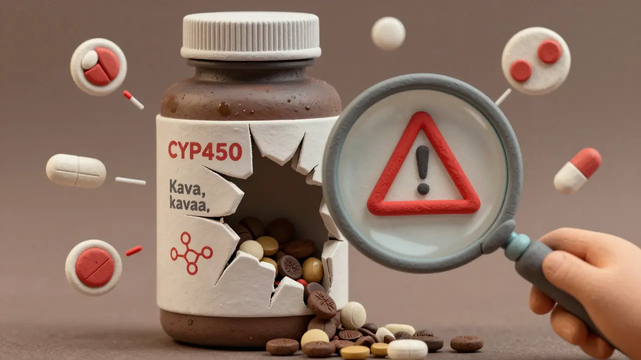 Cracked supplement bottle revealing hidden dangerous ingredients with warning signs.