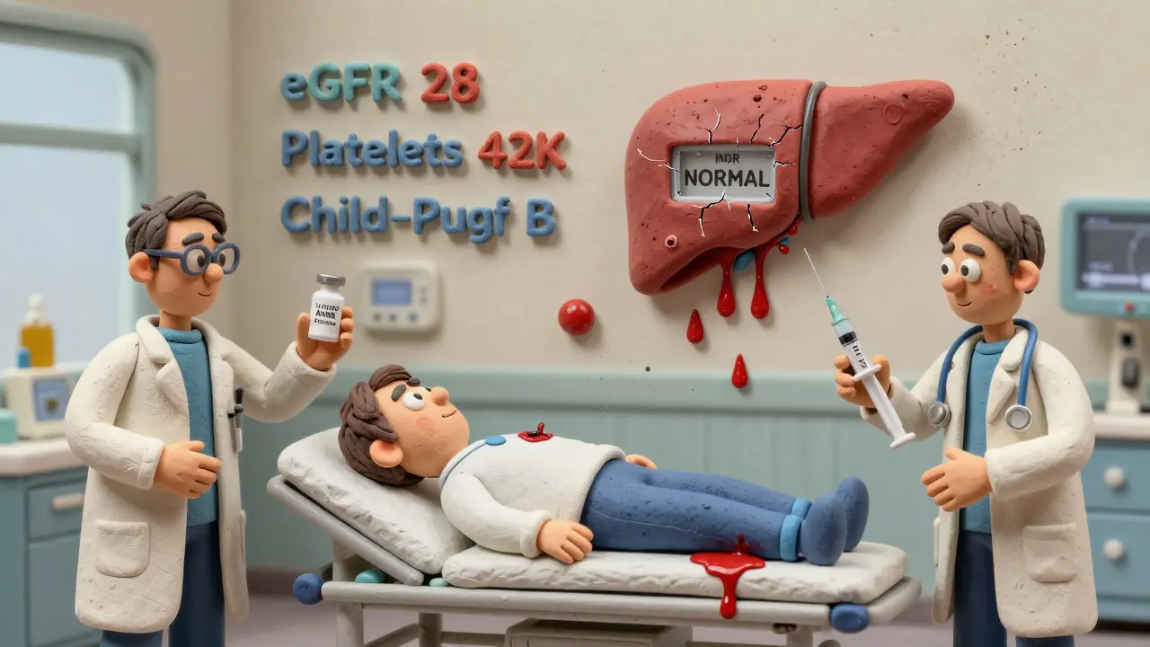 Chaotic ER scene with clay figures, bleeding patient, conflicting reversal tools, and floating medical numbers.