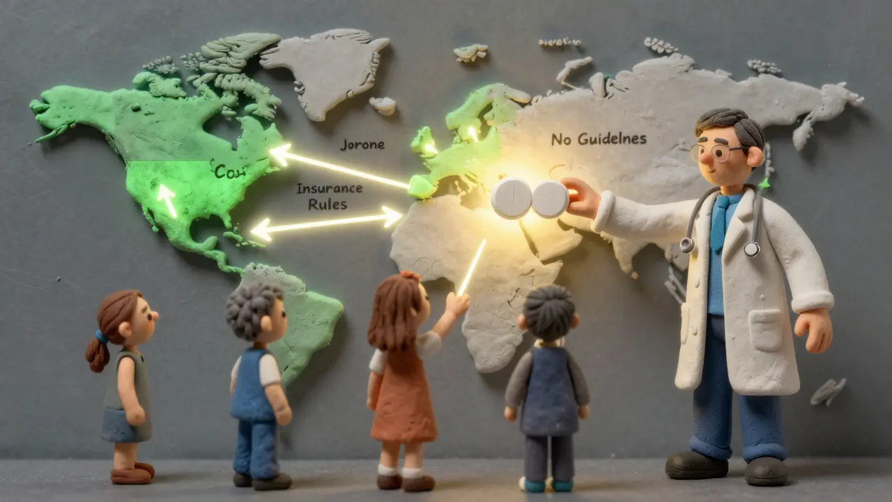 Global map showing access gap to combination blood pressure pills, with a glowing triple-combination pill as a symbol of hope.
