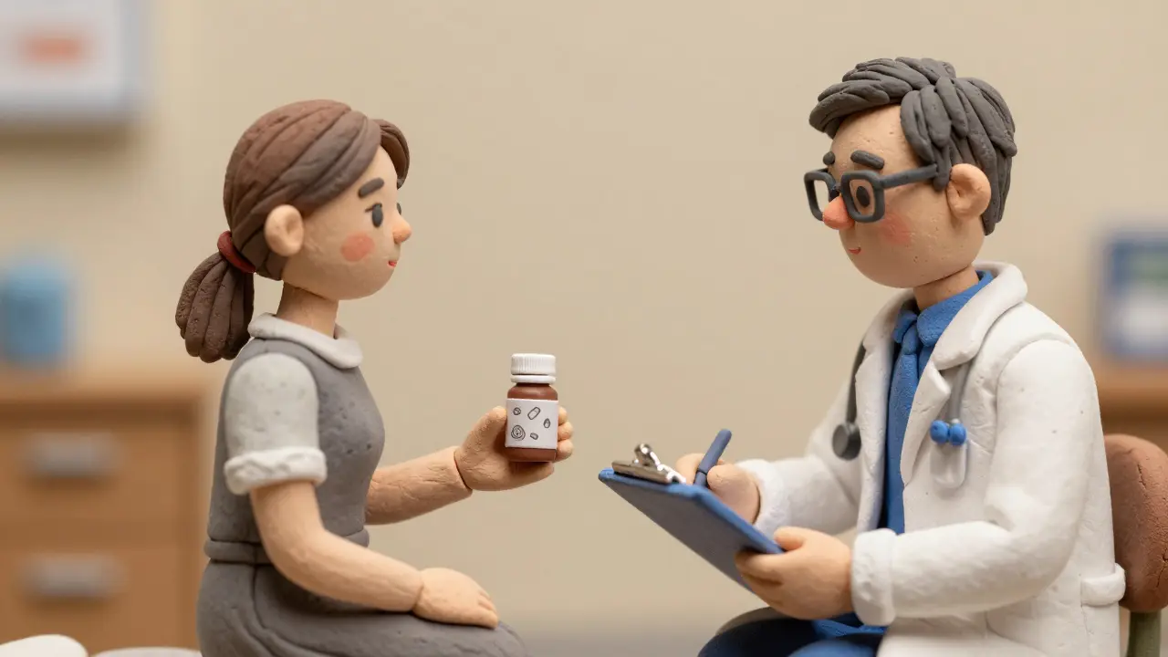 Clay patient and doctor discussing supplement use during medical consultation