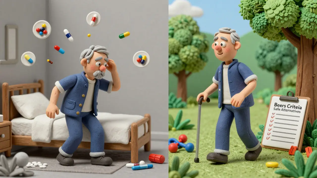 A man transitions from confusion and fall risk to safe, active living with non-drug therapies after medication review.