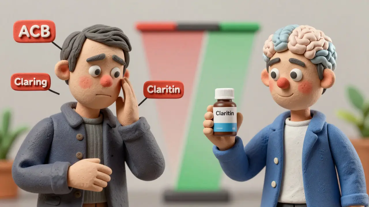 Side-by-side comparison of an older adult confused by harmful meds versus clear and safe alternatives.