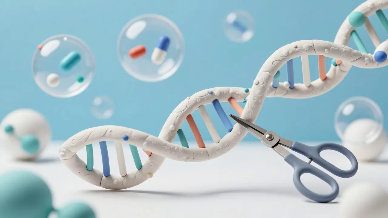 Clay rendering of robotic scissors editing a DNA strand to fight antibiotic resistance.