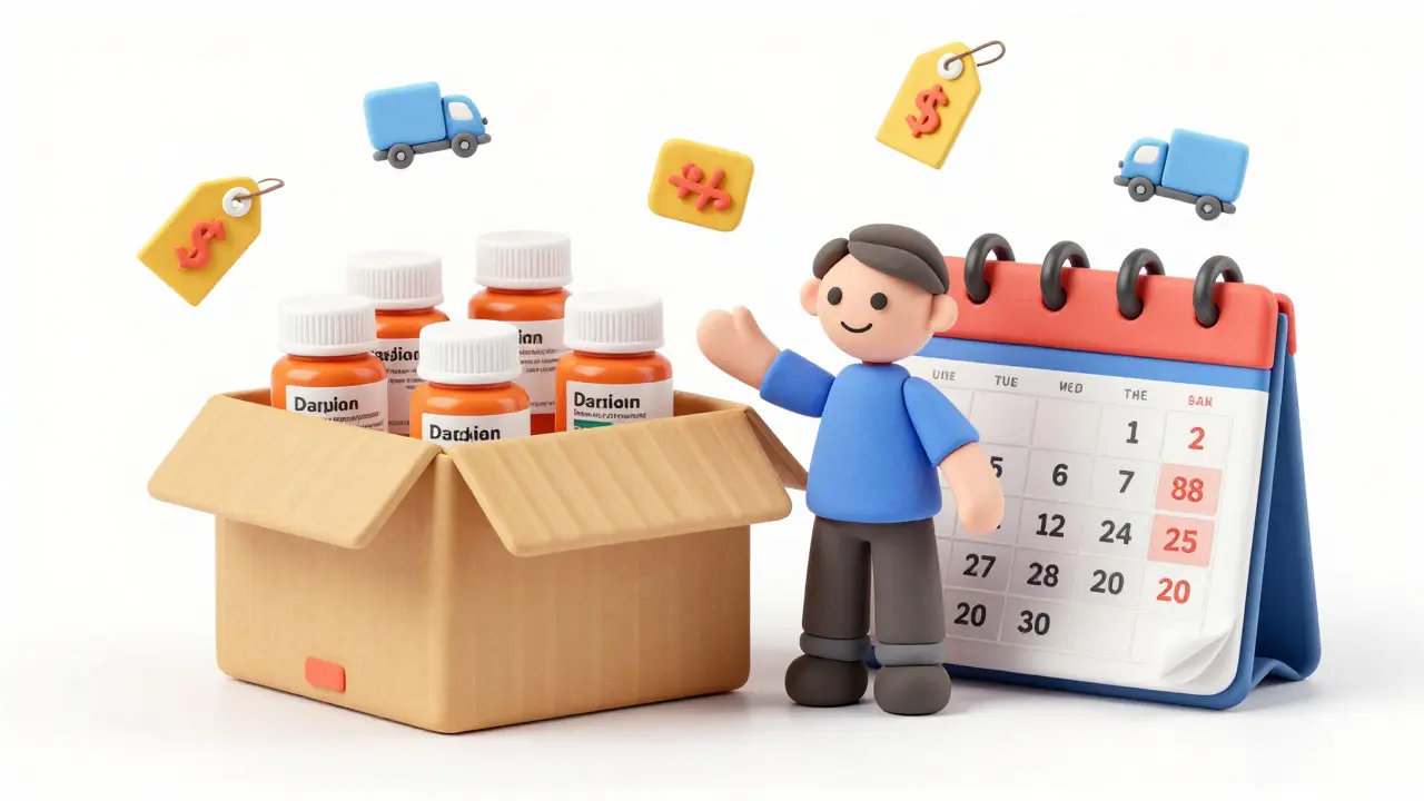 Clay art showing bulk medication purchase and long-term savings