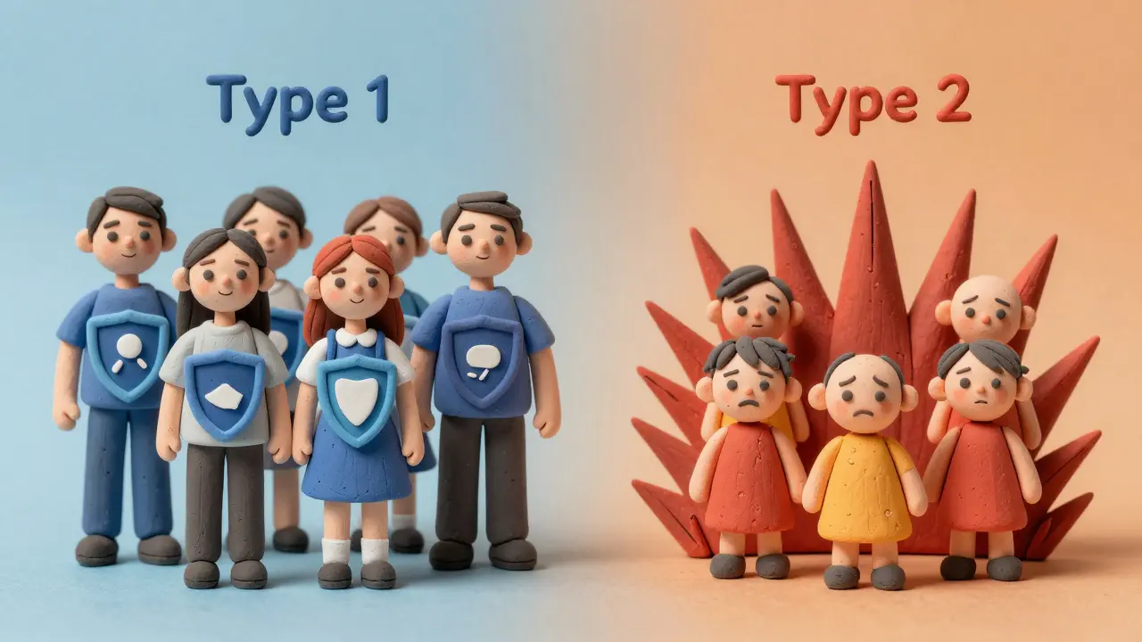 Clay figures comparing Type 1 and Type 2 autoimmune hepatitis patients