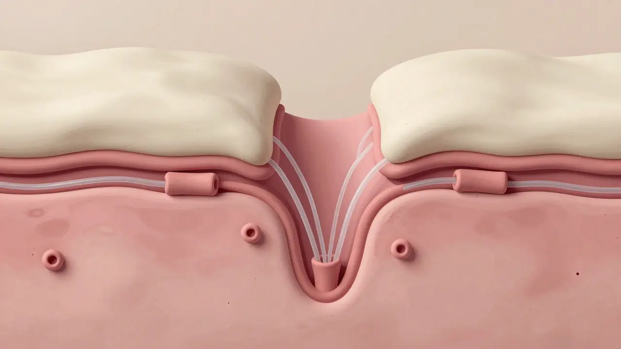 Clay model of fragile wound edges with weak collagen threads