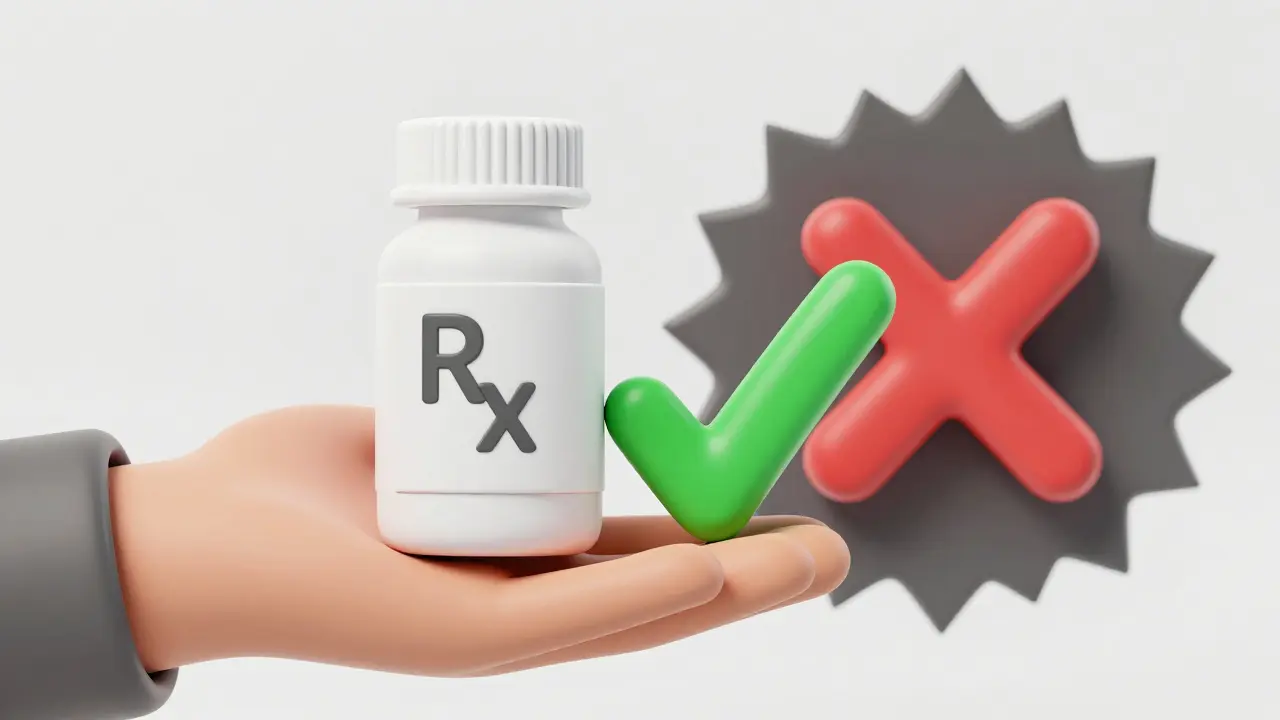 Safe prescription bottle with a green checkmark versus an unsafe option