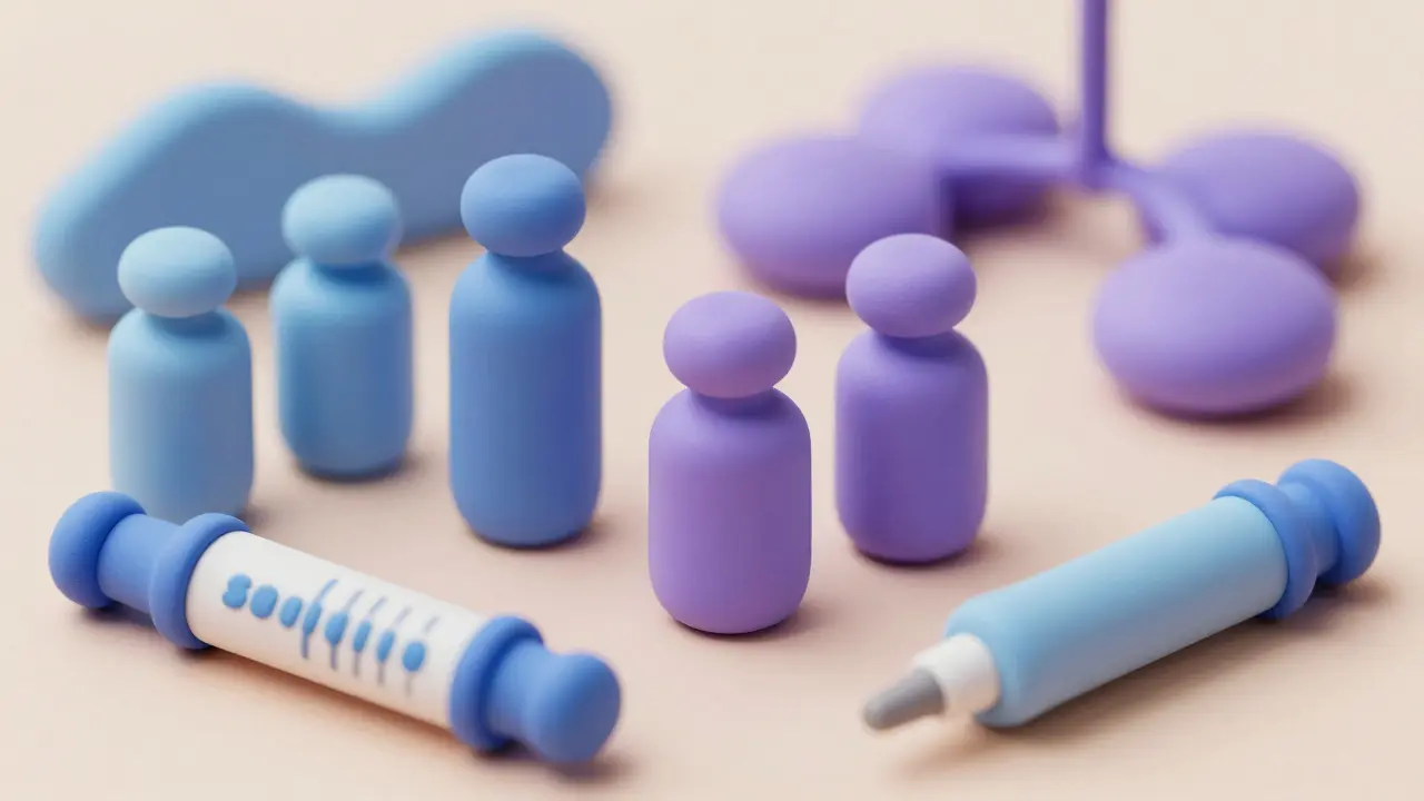 Stylized clay art of medication vials and pens representing weight loss treatments.