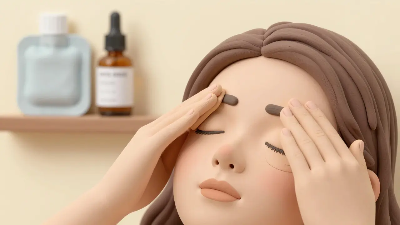 Clay figure massaging eyelids for blepharitis relief