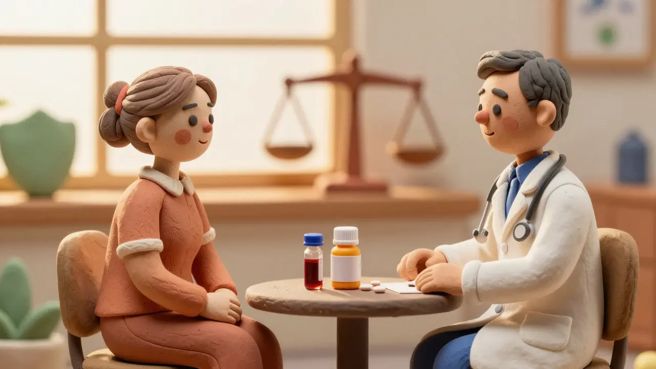 Clay illustration of doctor and patient discussing medication safety and testing