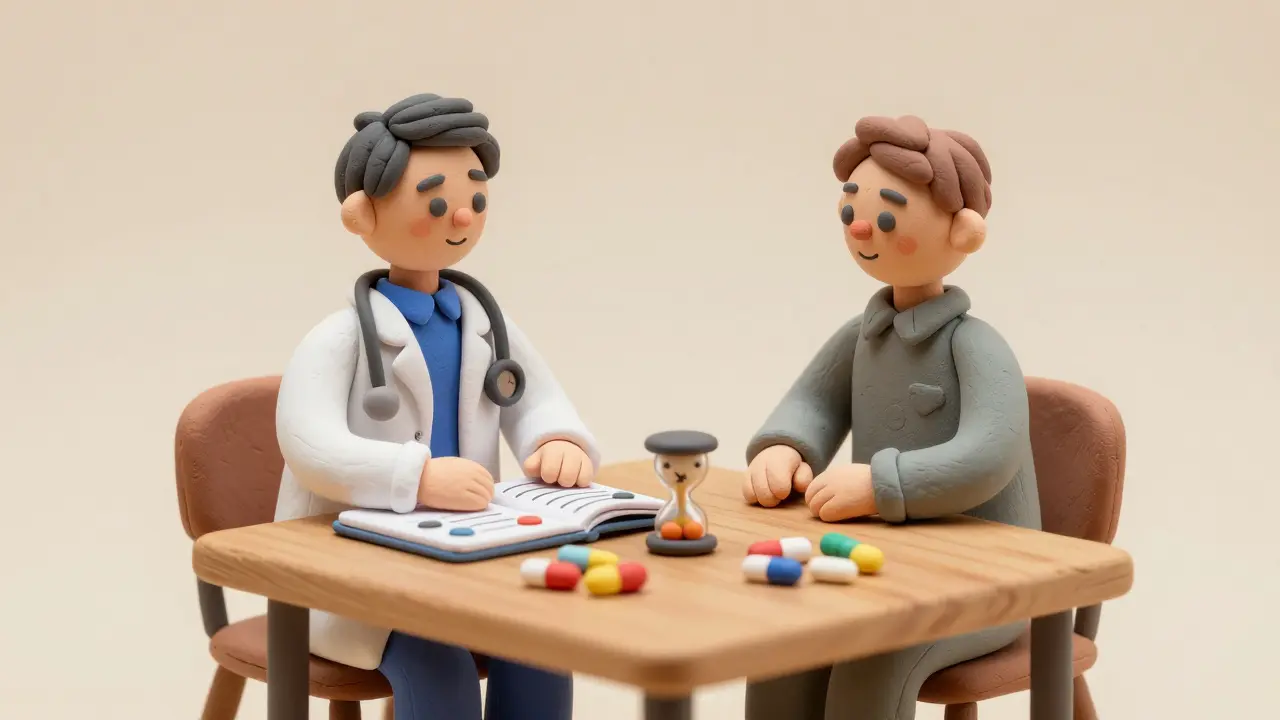 Doctor and patient discussing medication timing schedules