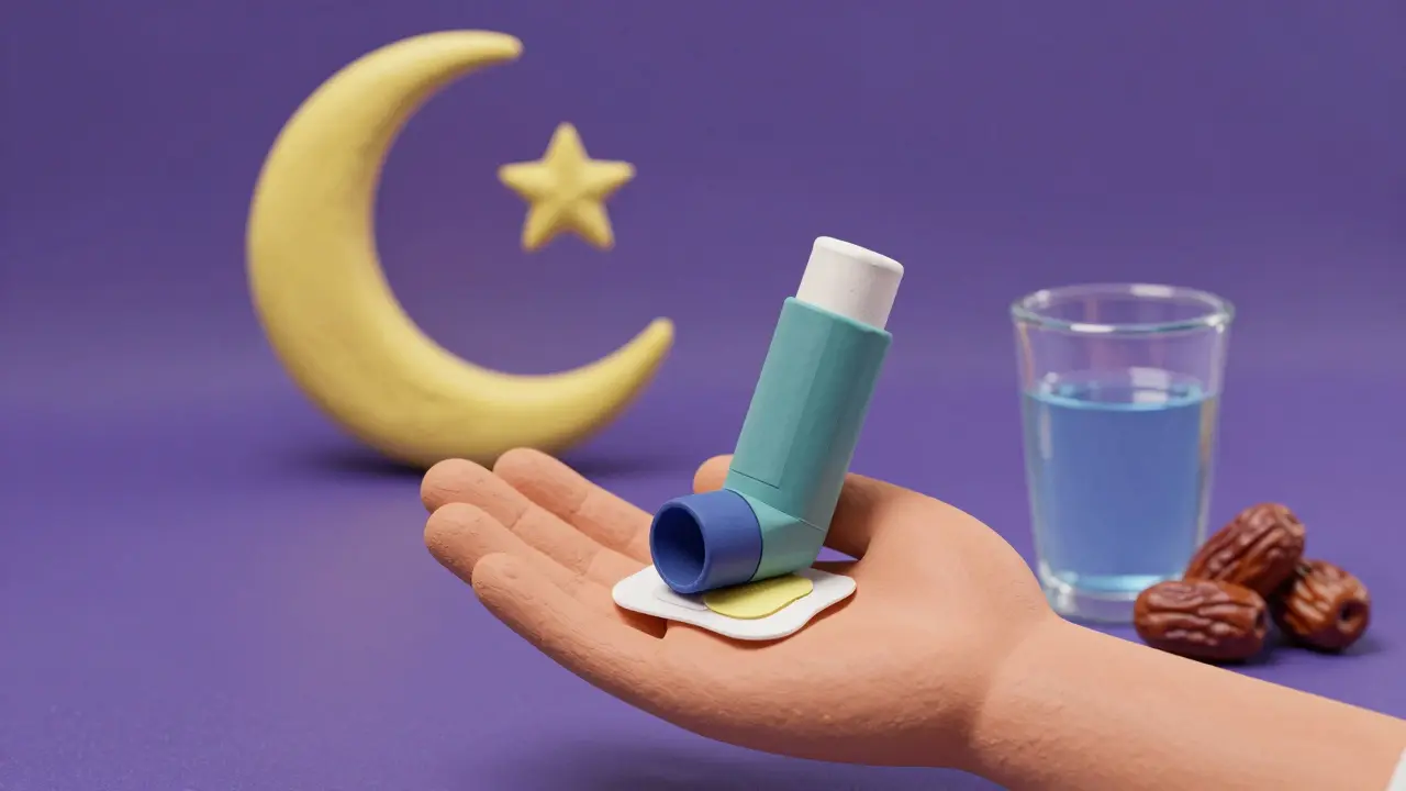 Transdermal patch and inhaler with Ramadan moon symbol