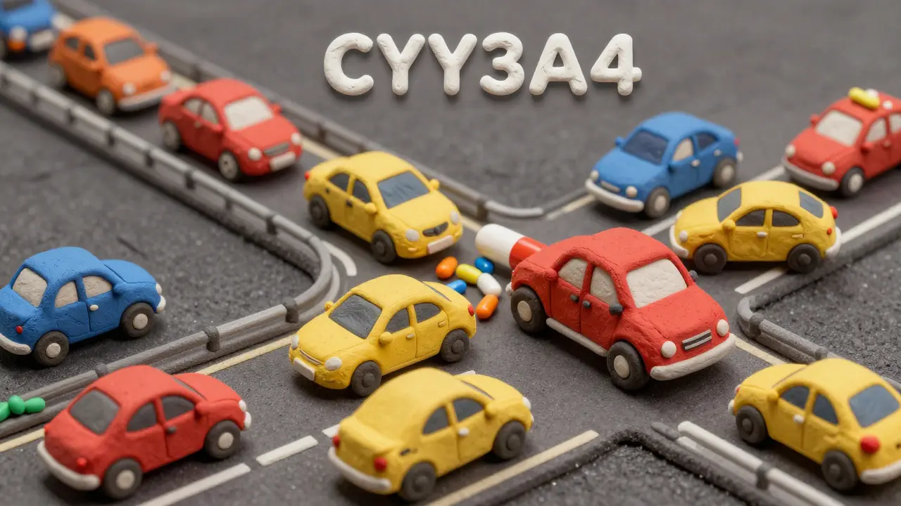 Clay cars blocked at a liver enzyme highway exit
