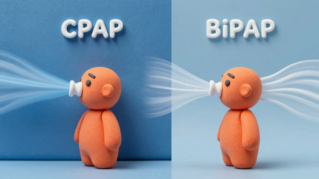 Clay figures showing CPAP vs BiPAP airflow differences
