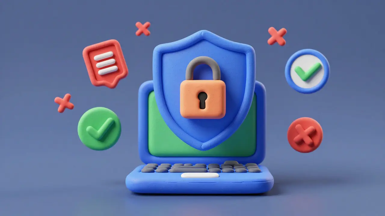 Clay illustration of secure online pharmacy verification and safety tips