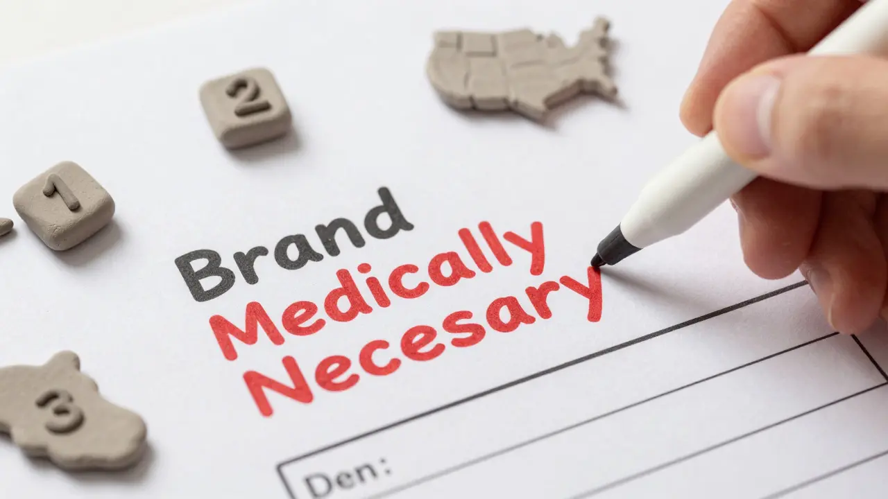 Close-up of hand writing brand requirement on prescription with floating code icons