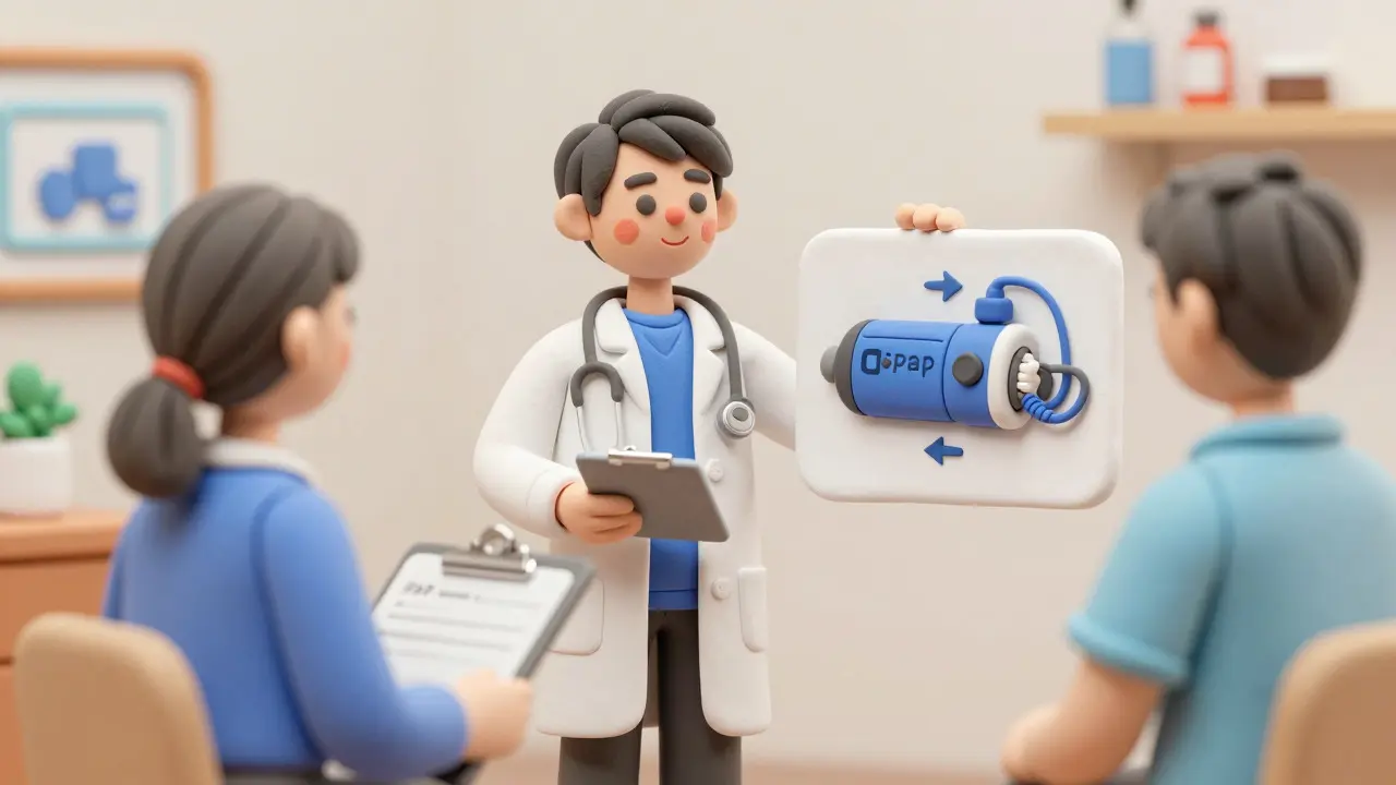Doctor explaining CPAP and BiPAP options to a patient