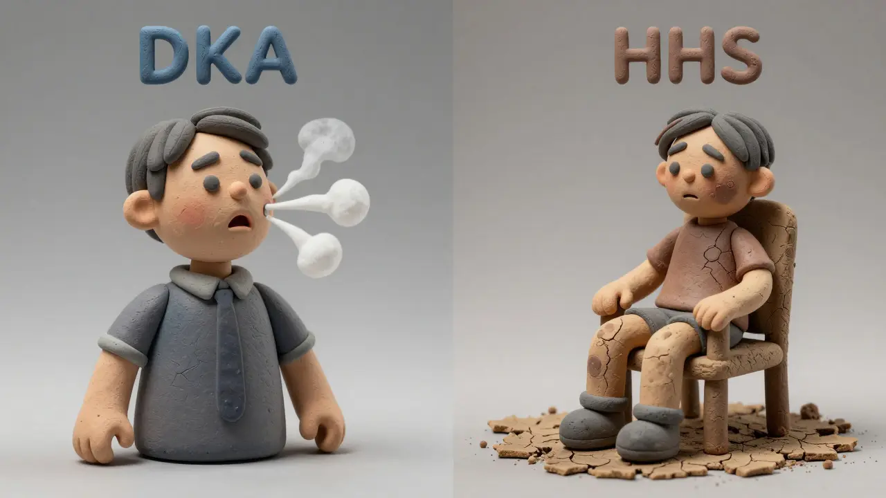 Clay art depicting symptoms of DKA and HHS diabetes emergencies