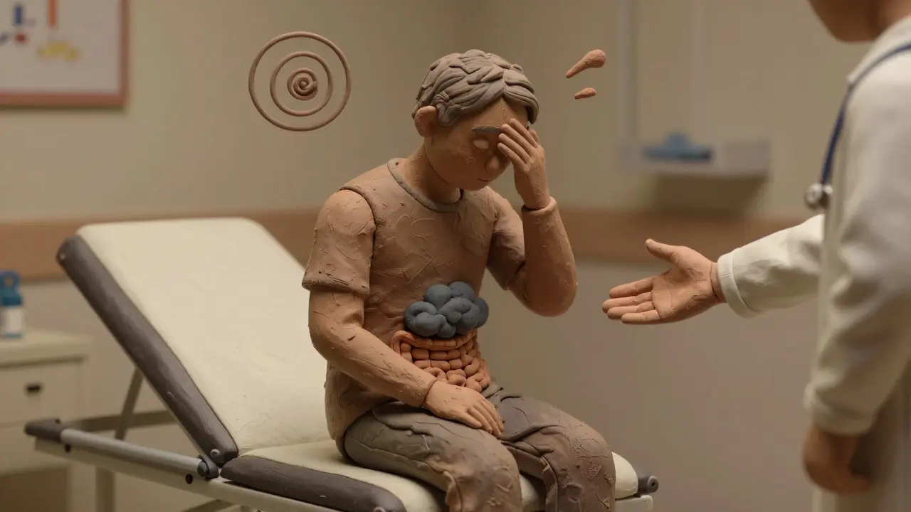 Clay figure of a tired patient showing signs of fatigue and weakness during a medical checkup