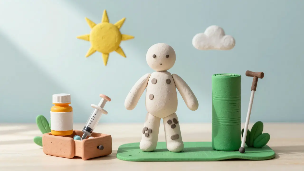 Clay illustration of a healthy person balancing medication tapering with alternative therapies